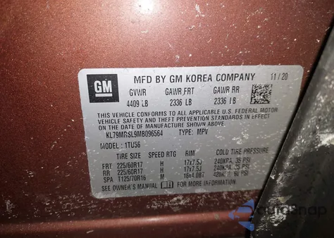 2021 Chevrolet Trailblazer Awd Lt z USA, uszkodzony, nr VIN KL79MRSL9MB096564